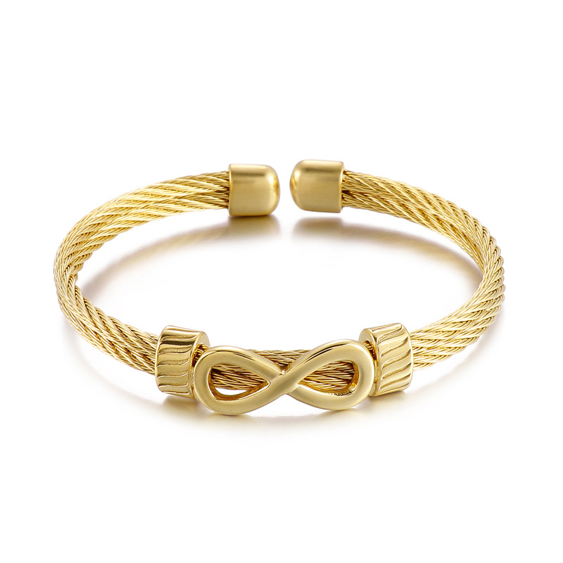 Brățară din oțel de titan cu cablu, deschisă, motiv infinit-8, stil punk hip-hop, design geometric, finisaj electroplatat