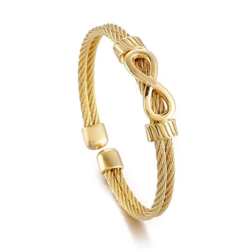 Brățară din oțel de titan cu cablu, deschisă, motiv infinit-8, stil punk hip-hop, design geometric, finisaj electroplatat