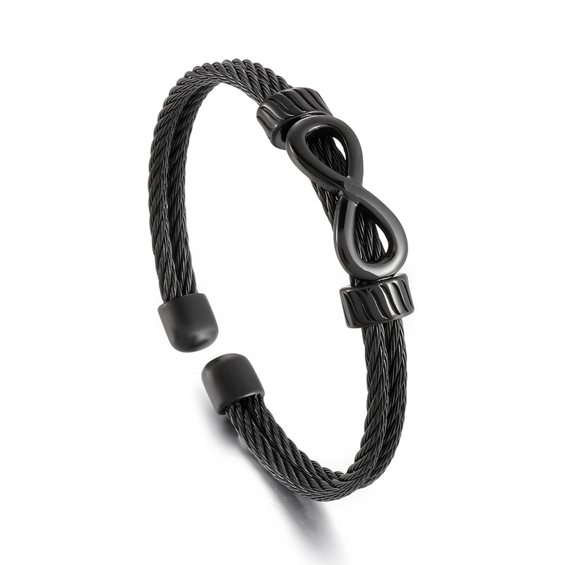 Brățară din oțel de titan cu cablu, deschisă, motiv infinit-8, stil punk hip-hop, design geometric, finisaj electroplatat