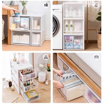 Съхранителна кутия с чекмедже, прозрачен пластмасов корпус, 30–40 л, PP смола, японски стил, прахоустойчива и влагозащитена