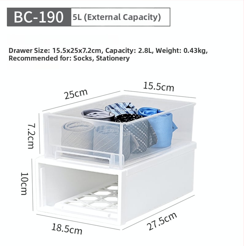 Съхранителна кутия с чекмедже, прозрачен пластмасов корпус, 30–40 л, PP смола, японски стил, прахоустойчива и влагозащитена