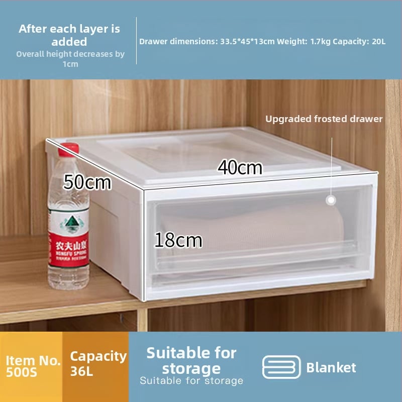 Съхранителна кутия с чекмедже, прозрачен пластмасов корпус, 30–40 л, PP смола, японски стил, прахоустойчива и влагозащитена