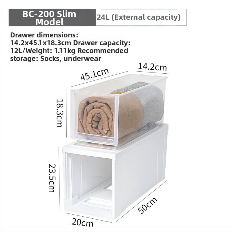 Съхранителна кутия с чекмедже, прозрачен пластмасов корпус, 30–40 л, PP смола, японски стил, прахоустойчива и влагозащитена