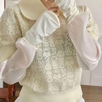 Manșon cu protecție UV și mănuși cu degete pentru plimbări de vară — lung, croială lejeră, poliester subțire, 100% poliester