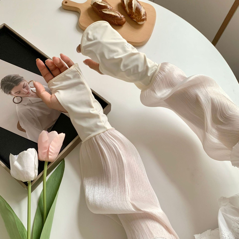 Manșon cu protecție UV și mănuși cu degete pentru plimbări de vară — lung, croială lejeră, poliester subțire, 100% poliester