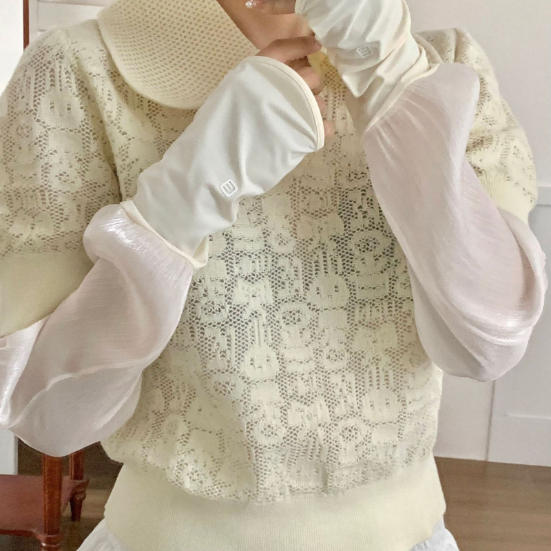 Manșon cu protecție UV și mănuși cu degete pentru plimbări de vară — lung, croială lejeră, poliester subțire, 100% poliester