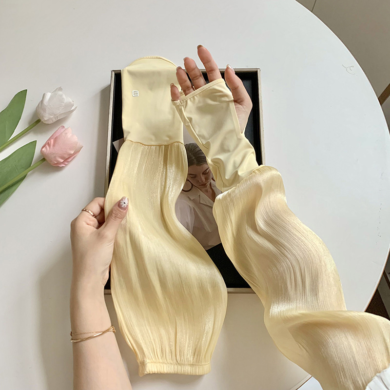 Manșon cu protecție UV și mănuși cu degete pentru plimbări de vară — lung, croială lejeră, poliester subțire, 100% poliester