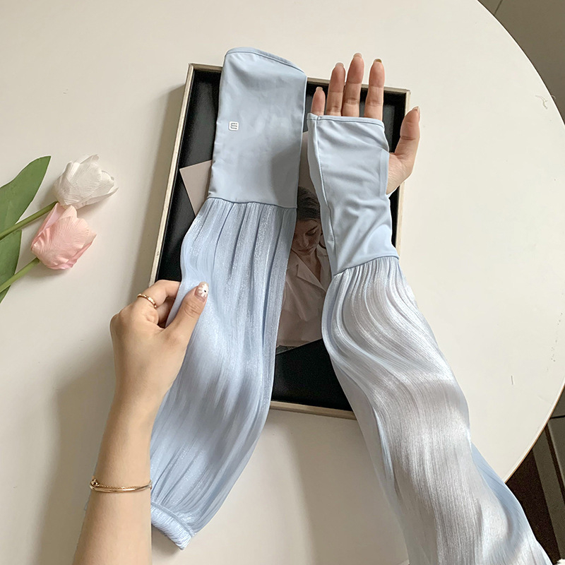 Manșon cu protecție UV și mănuși cu degete pentru plimbări de vară — lung, croială lejeră, poliester subțire, 100% poliester