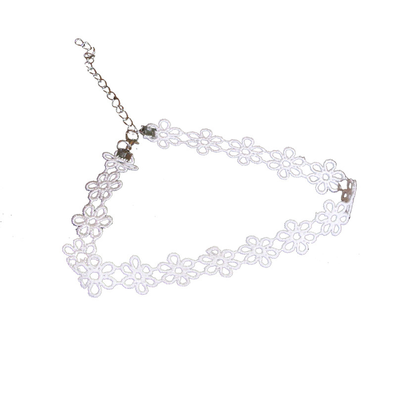 Colier din dantelă cu lanț răsucit, pandantiv din cupru, circumferința 41–50 cm, placare electroplatinată, stil simplu