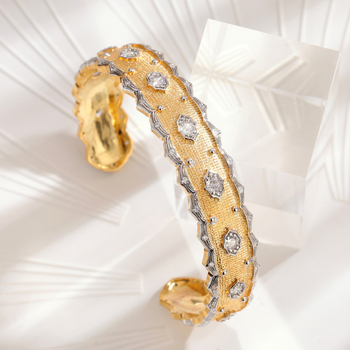 Brățară din cupru pentru femei, în formă de U, cu procesare diamant, placare aurie, mozaic din pietre semiprețioase