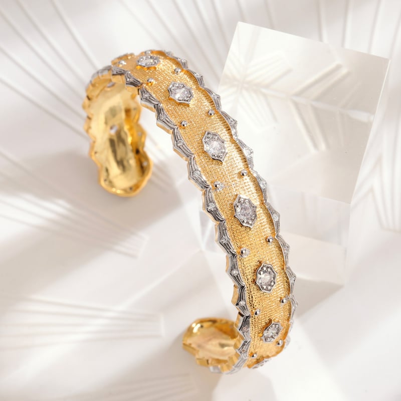 Brățară din cupru pentru femei, în formă de U, cu procesare diamant, placare aurie, mozaic din pietre semiprețioase