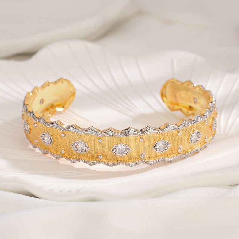 Brățară din cupru pentru femei, în formă de U, cu procesare diamant, placare aurie, mozaic din pietre semiprețioase