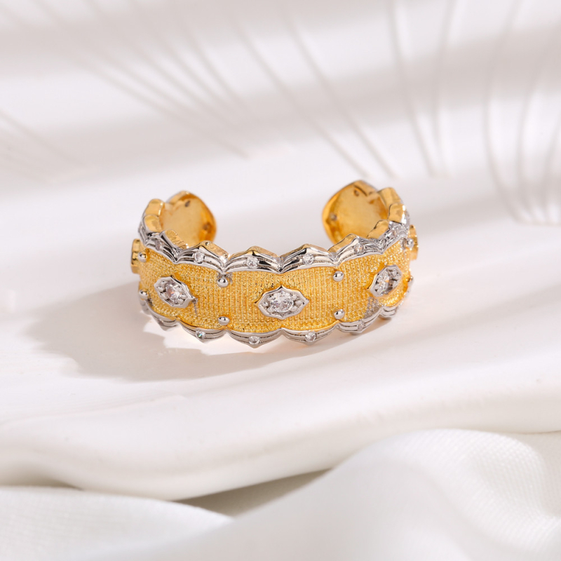 Brățară din cupru pentru femei, în formă de U, cu procesare diamant, placare aurie, mozaic din pietre semiprețioase