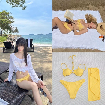 Trodjelni bikini set — najlon 82%, podstava poliester 98%, težina 200 g, seksi, otvorena leđa, izdržljiv, s jastučićem za prsa