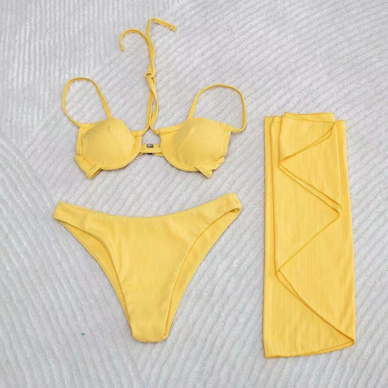 Trodjelni bikini set — najlon 82%, podstava poliester 98%, težina 200 g, seksi, otvorena leđa, izdržljiv, s jastučićem za prsa