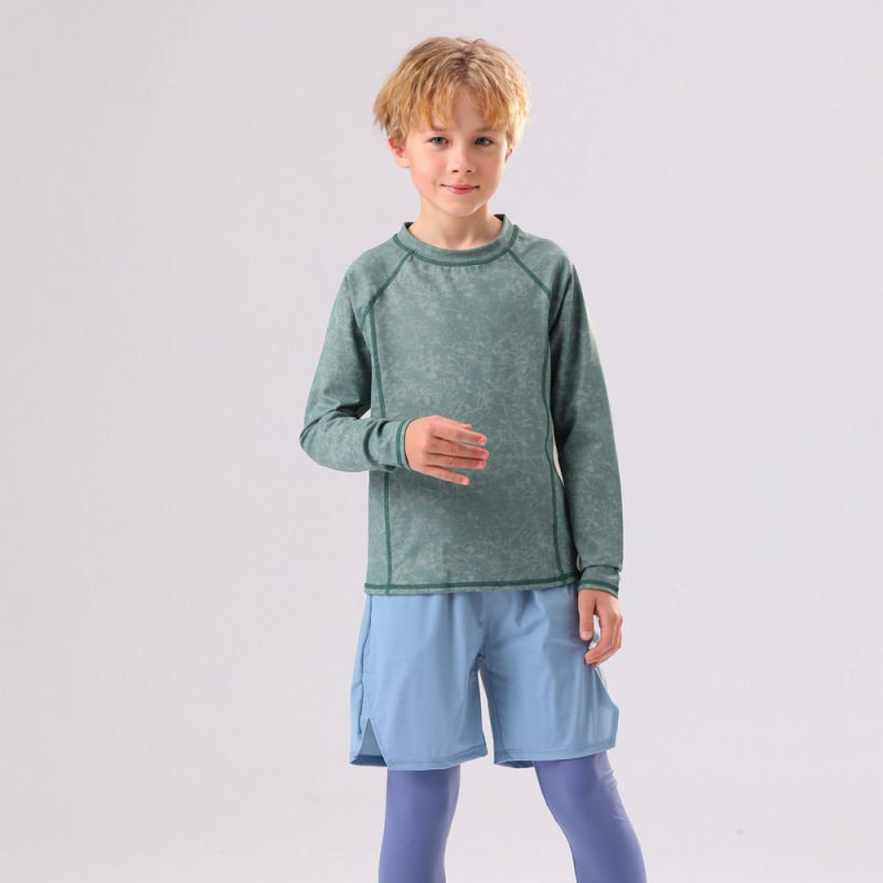 MANCIYOGA Gyerekeknek hosszú ujjú jóga felső, gyorsan száradó anyag, Nylon–Spandex keverék, csípőig érő hossz, szabályos szabás