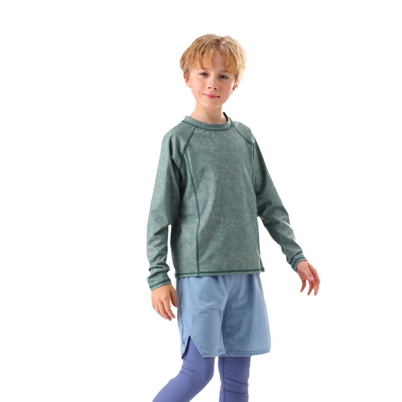 MANCIYOGA Gyerekeknek hosszú ujjú jóga felső, gyorsan száradó anyag, Nylon–Spandex keverék, csípőig érő hossz, szabályos szabás