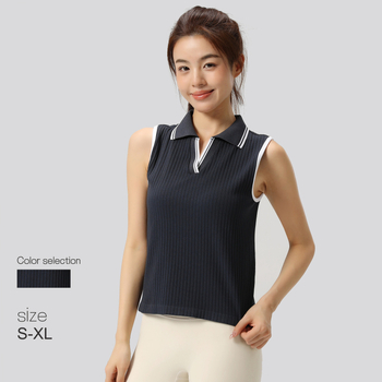 Γυναικείο χωρίς μανίκια πόλο τοπ για γιόγκα και τένις – χωρίς ραφή, απορροφά υγρασία, διαπνοή, με πόλο γιακά; Σύνθεση: 90% νάιλον, 10% σπαντέξ