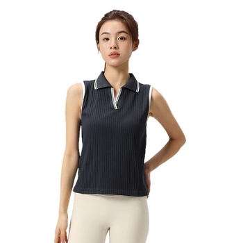 Γυναικείο χωρίς μανίκια πόλο τοπ για γιόγκα και τένις – χωρίς ραφή, απορροφά υγρασία, διαπνοή, με πόλο γιακά; Σύνθεση: 90% νάιλον, 10% σπαντέξ