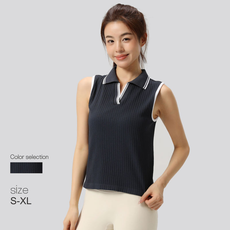 Γυναικείο χωρίς μανίκια πόλο τοπ για γιόγκα και τένις – χωρίς ραφή, απορροφά υγρασία, διαπνοή, με πόλο γιακά; Σύνθεση: 90% νάιλον, 10% σπαντέξ