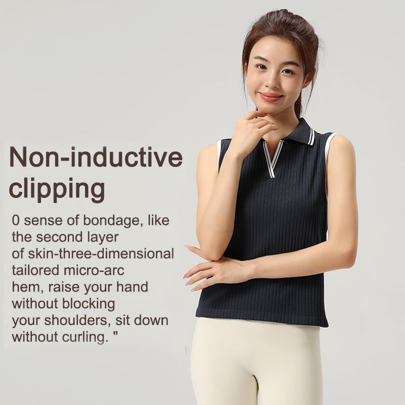 Γυναικείο χωρίς μανίκια πόλο τοπ για γιόγκα και τένις – χωρίς ραφή, απορροφά υγρασία, διαπνοή, με πόλο γιακά; Σύνθεση: 90% νάιλον, 10% σπαντέξ