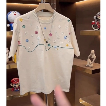 Ανδρικό T‑shirt από 100% βαμβάκι χωρίς γιακά, κοντό μανίκι, φαρδιά γραμμή, με διαφημιστικό λογότυπο, καλοκαιρινό casual