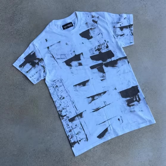 Μπλουζάκι με εκτύπωση γραμμάτων, κέντημα, χρωματικό μπλοκ, στρογγυλός λαιμός, πολυεστέρας