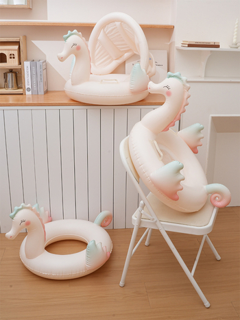 Παιδικός φουσκωτός δακτύλιος κολύμβησης με κάλυμμα-καθήμενο σε σχήμα ιππόκαμπος, οικολογικό PVC 0,21 mm, ζωικό μοτίβο, για κολύμβηση και βάδισμα