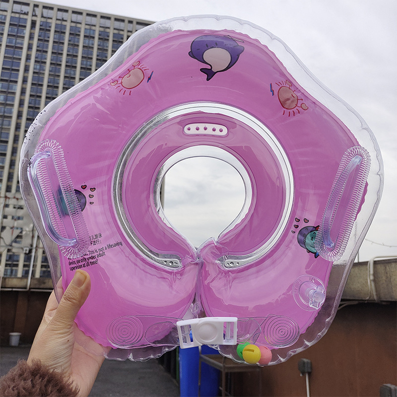 Φουσκωτός δακτύλιος λαιμού για βρέφη, διπλός αερόσακος, ρυθμιζόμενος, μοτίβο καρτούν, PVC υλικό.