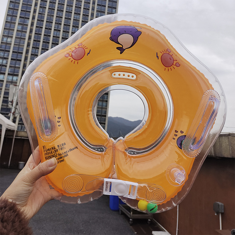 Φουσκωτός δακτύλιος λαιμού για βρέφη, διπλός αερόσακος, ρυθμιζόμενος, μοτίβο καρτούν, PVC υλικό.