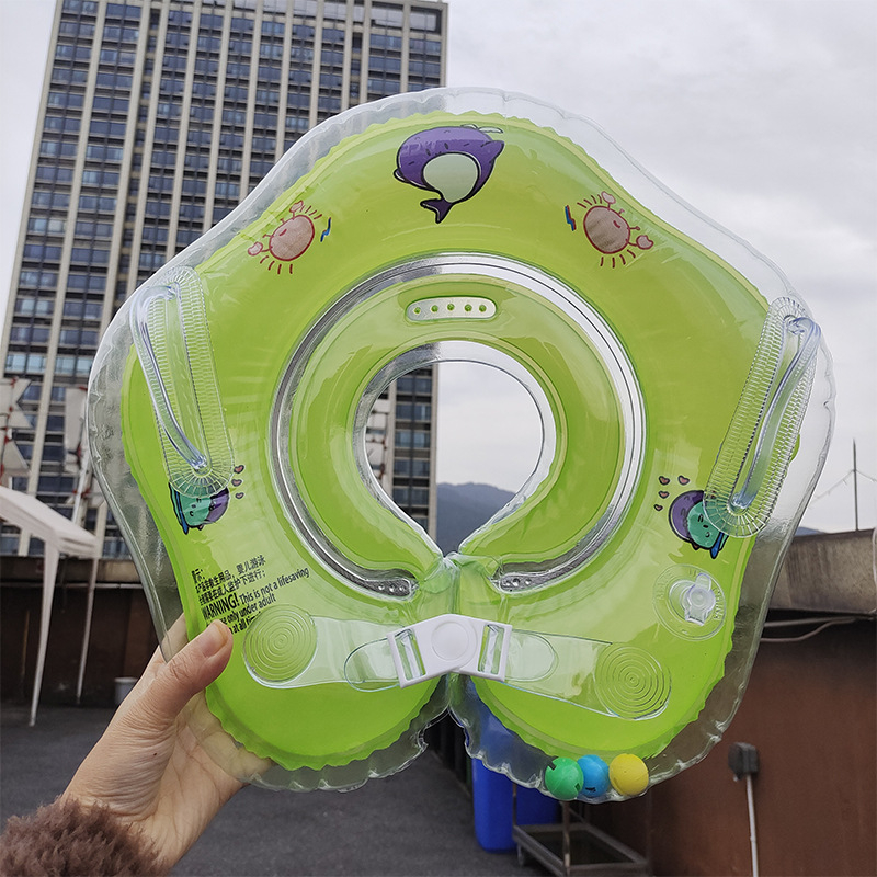 Φουσκωτός δακτύλιος λαιμού για βρέφη, διπλός αερόσακος, ρυθμιζόμενος, μοτίβο καρτούν, PVC υλικό.