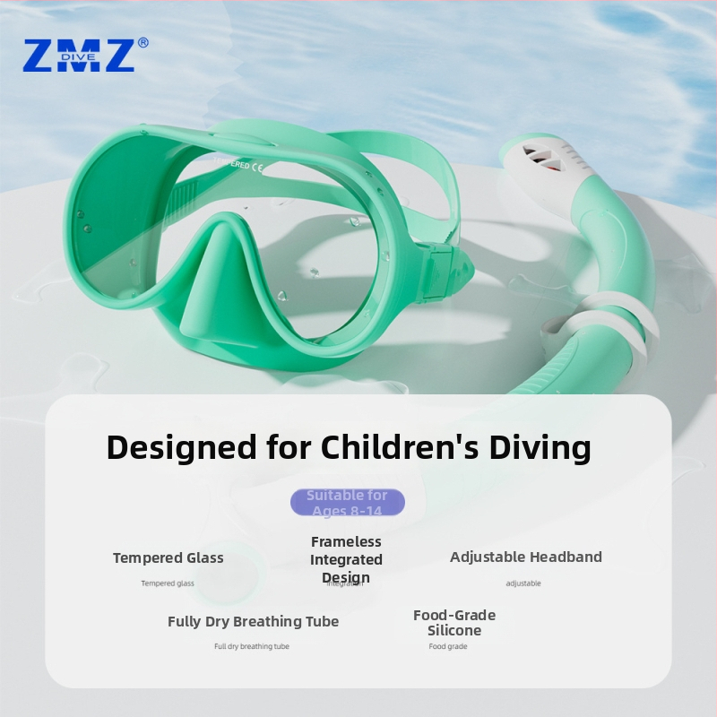 Detský set na šnorchlovanie so silikónovou maskou s veľkým rámom a šnorchlom – ZMZDIVE