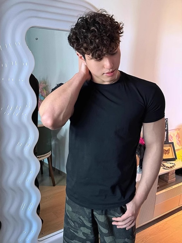 Ανδρικό κοντομάνικο T-shirt, εφαρμοστό κόψιμο, 100% βαμβάκι, απομάκρυνση υγρασίας, καλοκαίρι