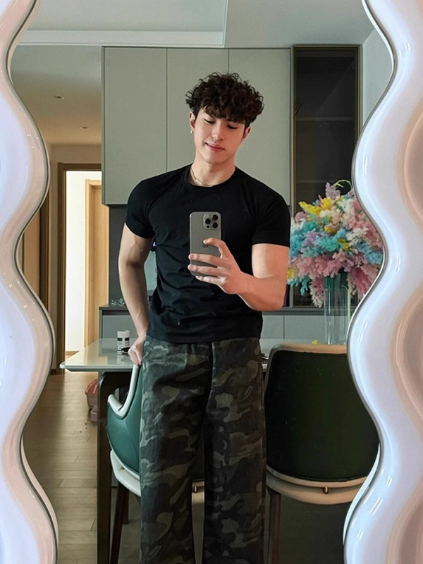 Ανδρικό κοντομάνικο T-shirt, εφαρμοστό κόψιμο, 100% βαμβάκι, απομάκρυνση υγρασίας, καλοκαίρι