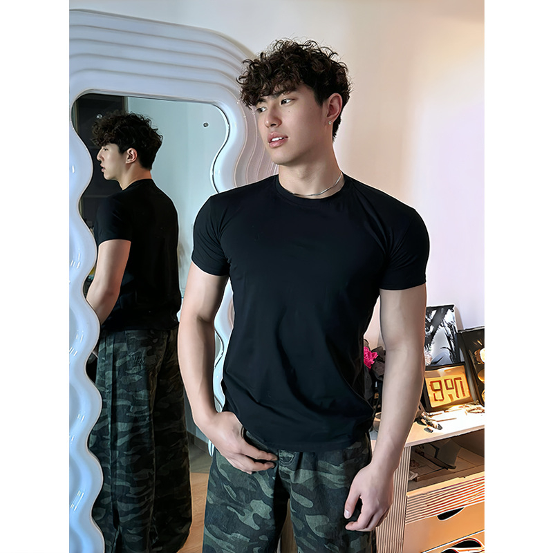 Ανδρικό κοντομάνικο T-shirt, εφαρμοστό κόψιμο, 100% βαμβάκι, απομάκρυνση υγρασίας, καλοκαίρι