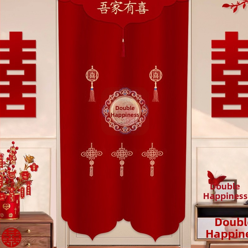 Záves do dverí pre svadobnú výzdobu s motívom „Double Happiness”, plastový materiál, doplnky na usporiadanie miesta, značka Press fen