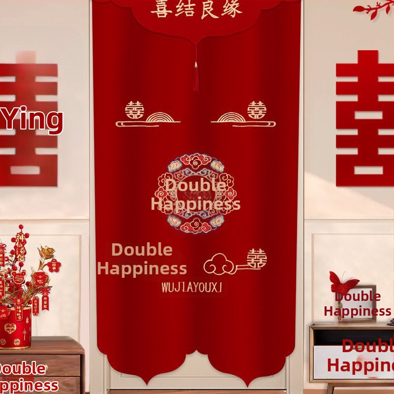 Záves do dverí pre svadobnú výzdobu s motívom „Double Happiness”, plastový materiál, doplnky na usporiadanie miesta, značka Press fen