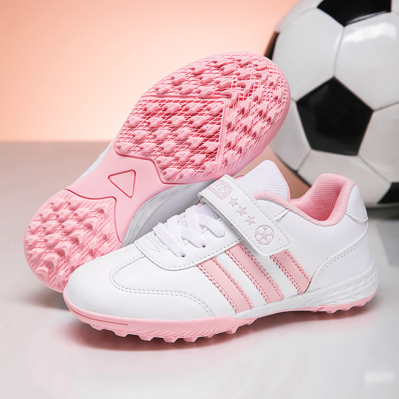 Ženske dječje tenisice za nogomet sa Velcro kopčom – kožni gornji dio, prozračna unutarnja mreža, protuklizna gumena potplata, pogodno za travu i umjetnu travu