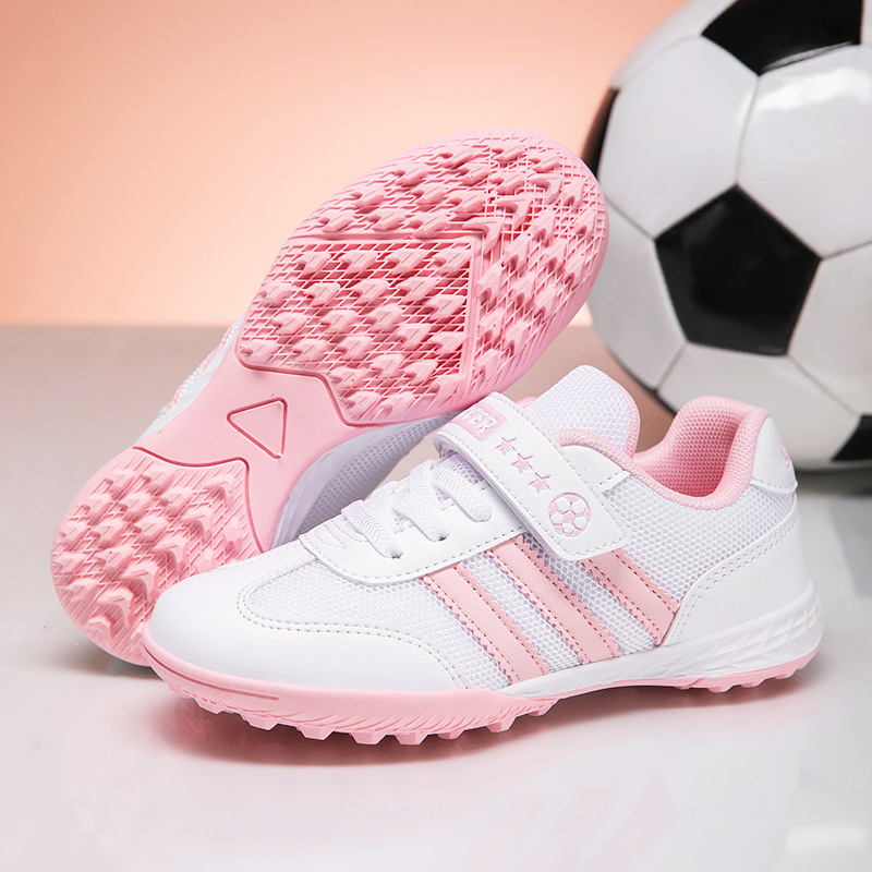 Ženske dječje tenisice za nogomet sa Velcro kopčom – kožni gornji dio, prozračna unutarnja mreža, protuklizna gumena potplata, pogodno za travu i umjetnu travu