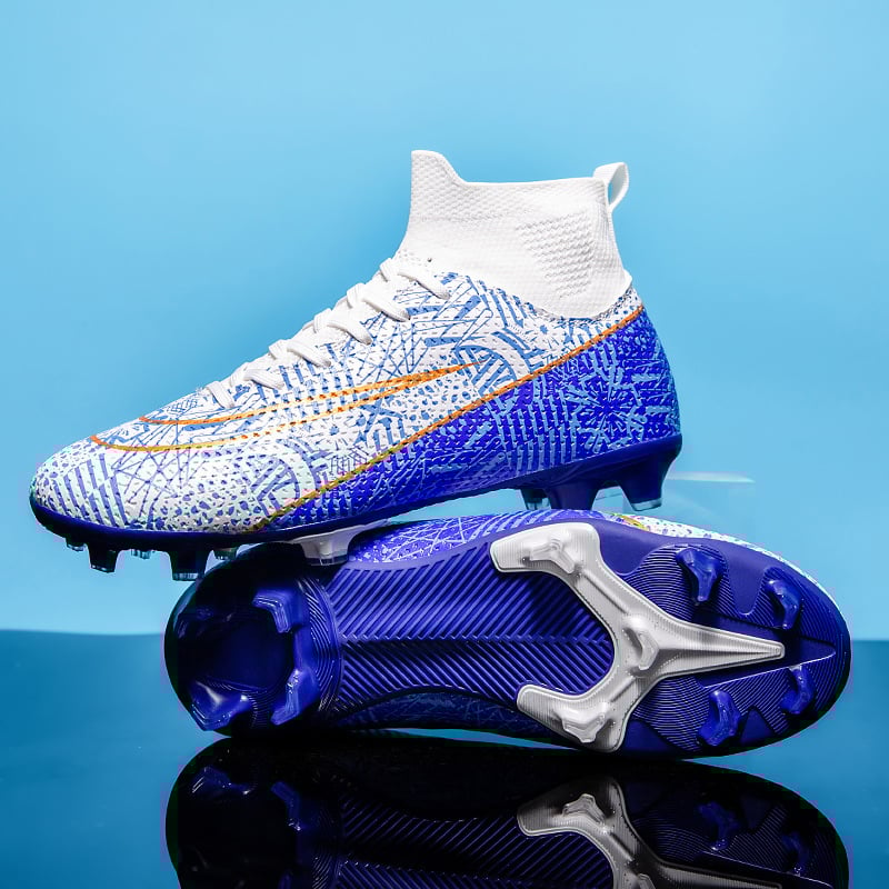 Unisex ποδοσφαιρικά μποτάκια από συνθετικό δέρμα, υψηλό επάνω μέρος, αντιολισθητική εξωτερική σόλα από καουτσούκ, εσωτερική επένδυση με δίχτυ, κατάλληλα για φυσικό και τεχνητό χόρτο