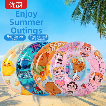 Detský nafukovací plávací kruh s karikatúrnym vzorom – podpažné prevedenie, ručné nafukovanie, ekologický PVC, hrúbka PVC 20