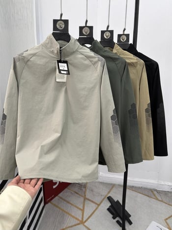 Ανδρικό μακρυμάνικο T-shirt με μισό φερμουάρ και Stand collar – ελαφρύ, διαπνέον, γρήγορο στέγνωμα για εξωτερικές δραστηριότητες