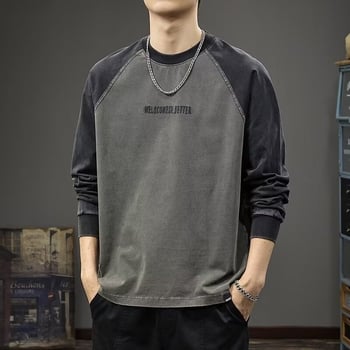 Μακρυμανίκη μπλούζα τύπου T‑shirt με κεντημένα γράμματα, φαρδιά γραμμή, ραγκλαν μανίκια, στρογγυλή λαιμόκοψη, 96%+ βαμβάκι