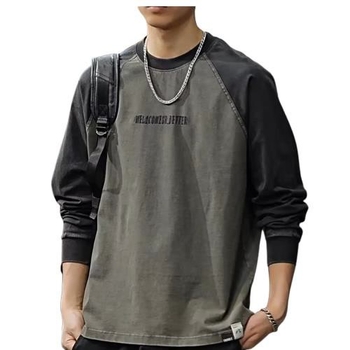 Μακρυμανίκη μπλούζα τύπου T‑shirt με κεντημένα γράμματα, φαρδιά γραμμή, ραγκλαν μανίκια, στρογγυλή λαιμόκοψη, 96%+ βαμβάκι