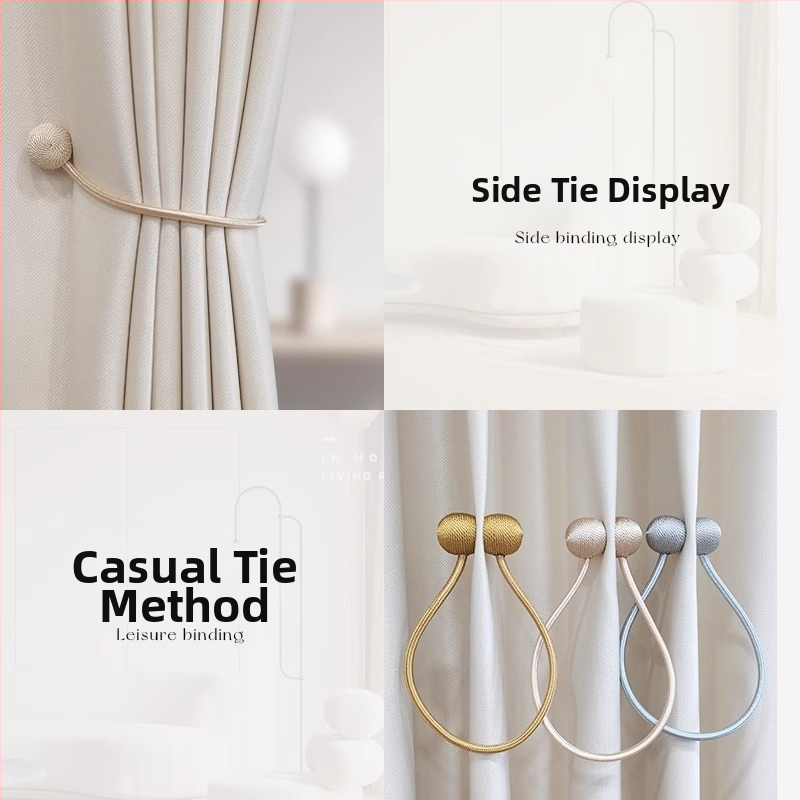 Sada pások na závesy s magnetickou sponou - tekutý hodváb + magnet, moderný minimalistický štýl, prispôsobiteľný