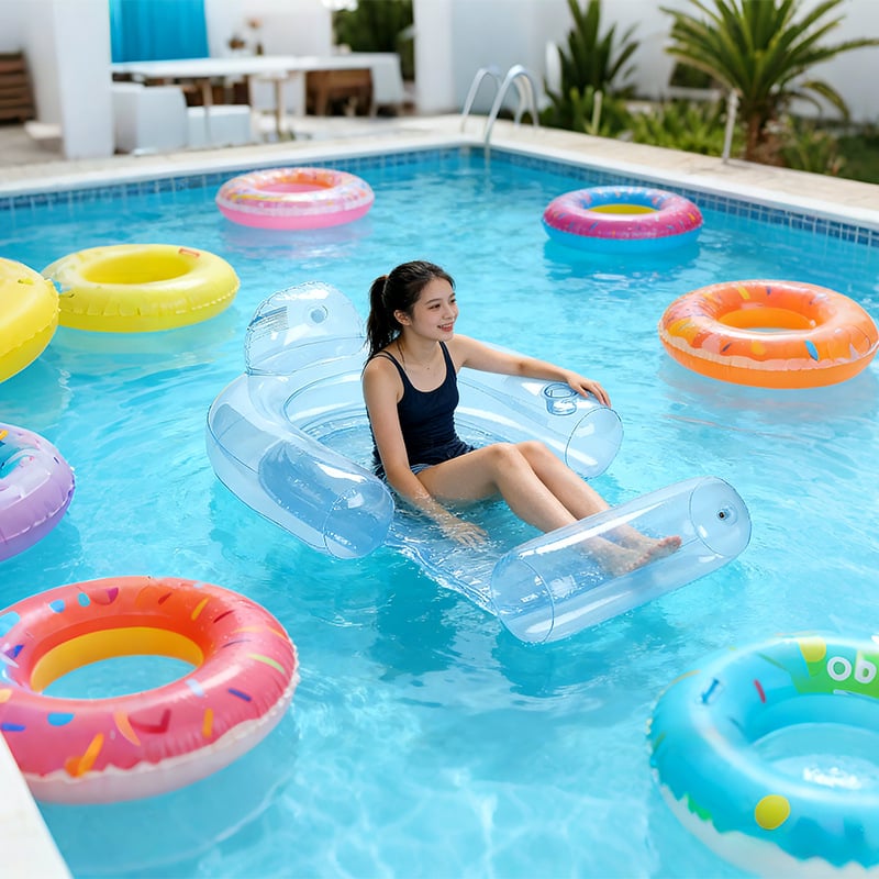 Șezlong gonflabil pentru piscină – PVC transparent, model ZYTY416456, Saide Huike