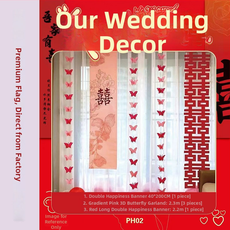 Prop pre usporiadanie svadobného priestoru - banner so zadným pozadím zo stuhy so symbolmi dvojitého šťastia (Materiál: stuha; Určenie: svadobná dekorácia; Nie je dovážaný)