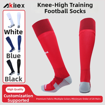 Akilex mužské futbalové ponožky do kolien s dnom z uteráka, protišmykové, odvádzajúce pot, pre profesionálny tréning; 80% nylon, 15% elastán, 5% polyester