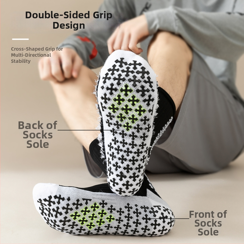 Szakmai futball edzés zokni, kétoldali ragasztóval, vastag törölközőtalppal, középhosszú, 65% poliészter, 5% spandex, 15% pamut, 15% elasztán