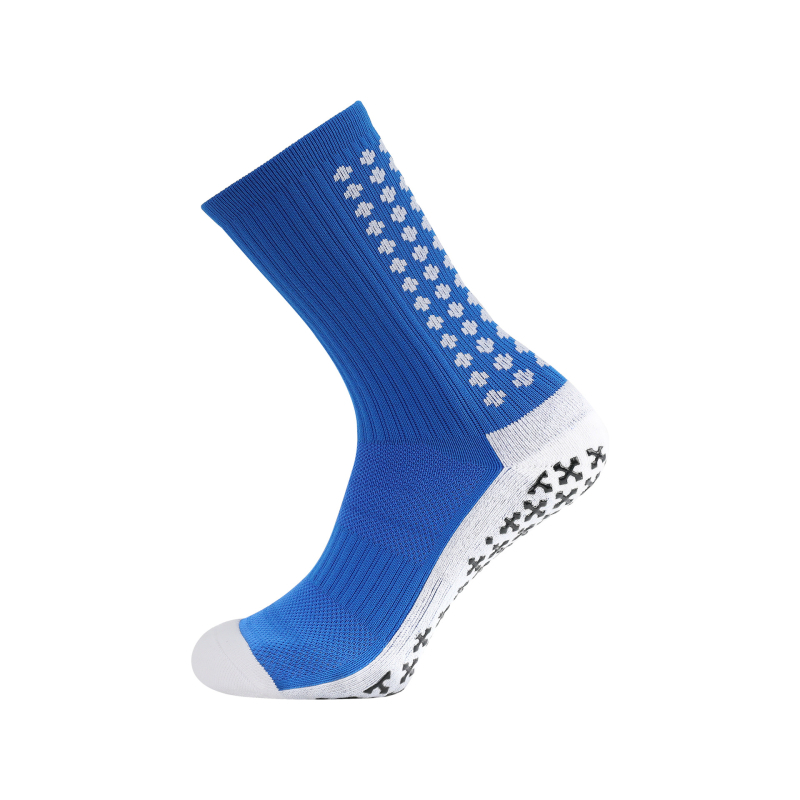 Szakmai futball edzés zokni, kétoldali ragasztóval, vastag törölközőtalppal, középhosszú, 65% poliészter, 5% spandex, 15% pamut, 15% elasztán